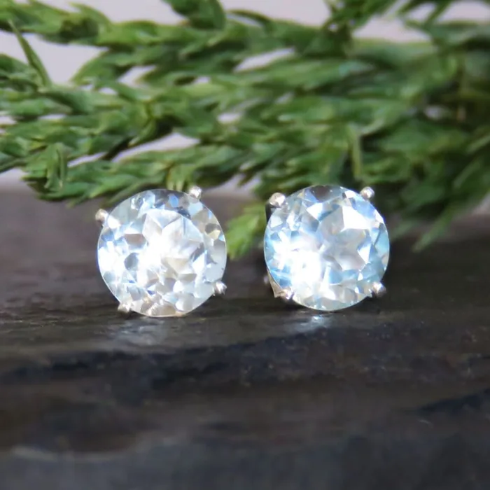 JSL Earrings Round Aquamarine Stud Earrings