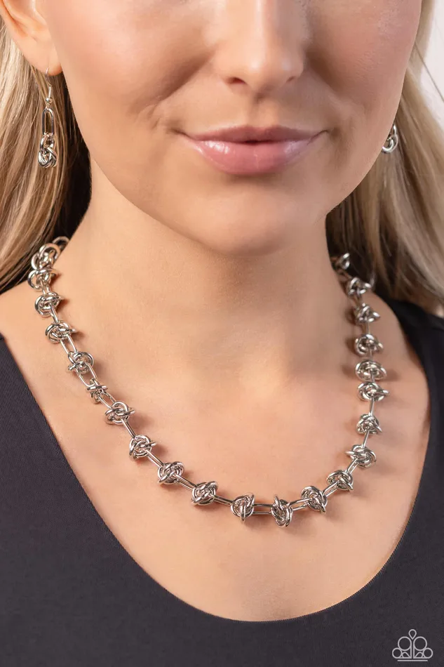 Knotted Kickoff Silver Twisted Wire Short Necklace Paparazzi Paparazzi Accessories Necklaces