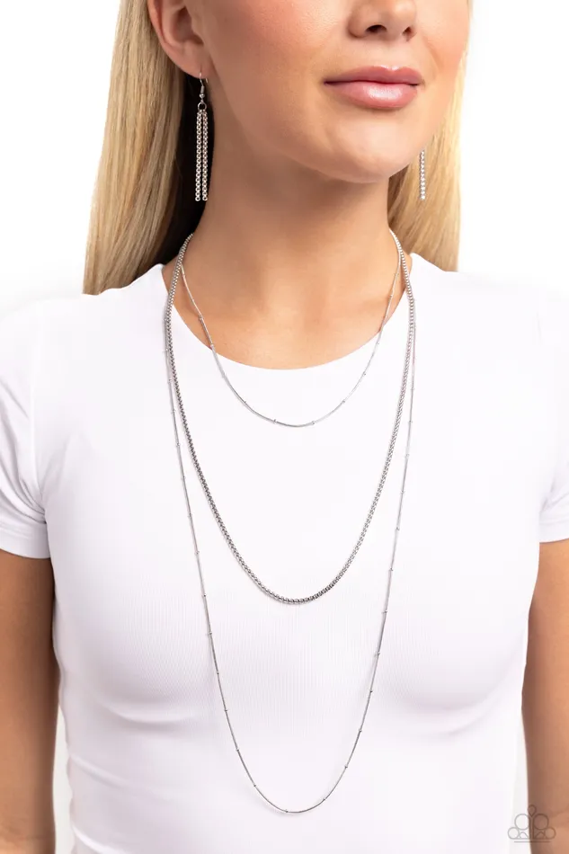 Layer Lockdown Silver Layered Snake Chain Long Necklace Paparazzi Paparazzi Accessories Necklaces