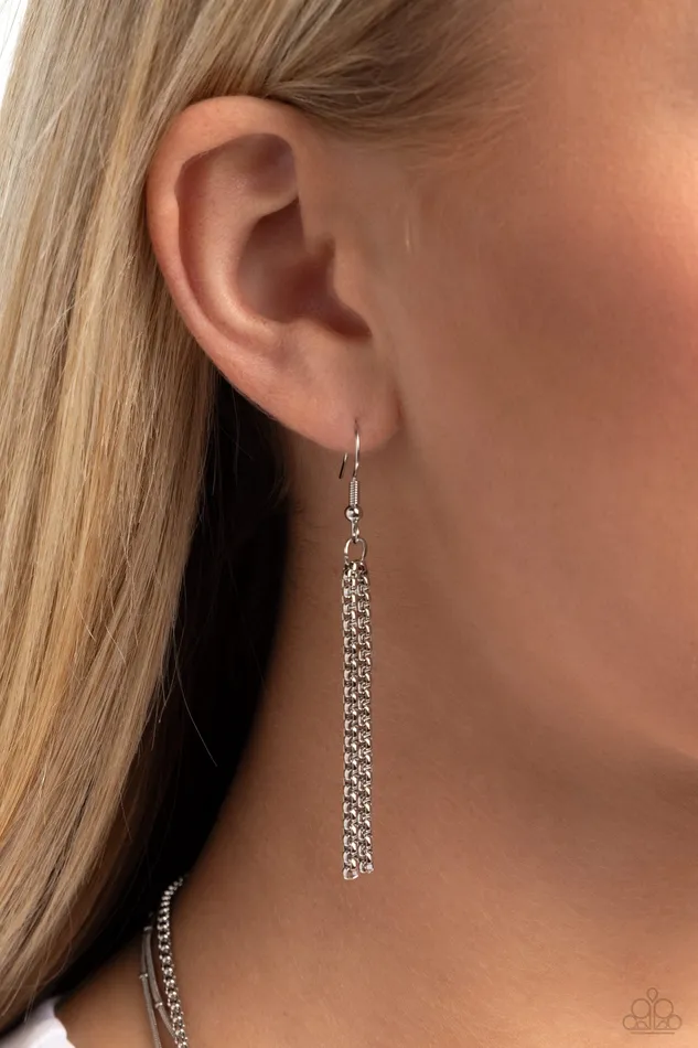 Layer Lockdown Silver Layered Snake Chain Long Necklace Paparazzi Paparazzi Accessories Necklaces