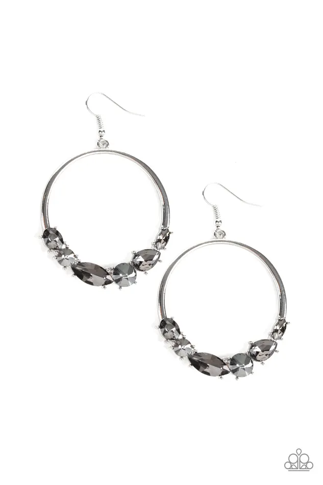 Legendary Luminescence Paparazzi Silver Hoop Smoky Rhinestone Earrings Paparazzi Accessories Earrings Legendary Luminescence Paparazzi Silver Hoop Smoky Rhinestone Earrings Paparazzi Accessories Earrings
