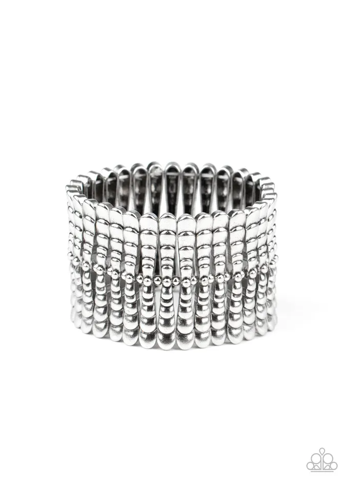 Level The Field Silver Bar Stretchy Bracelet Paparazzi Accessories Bracelets