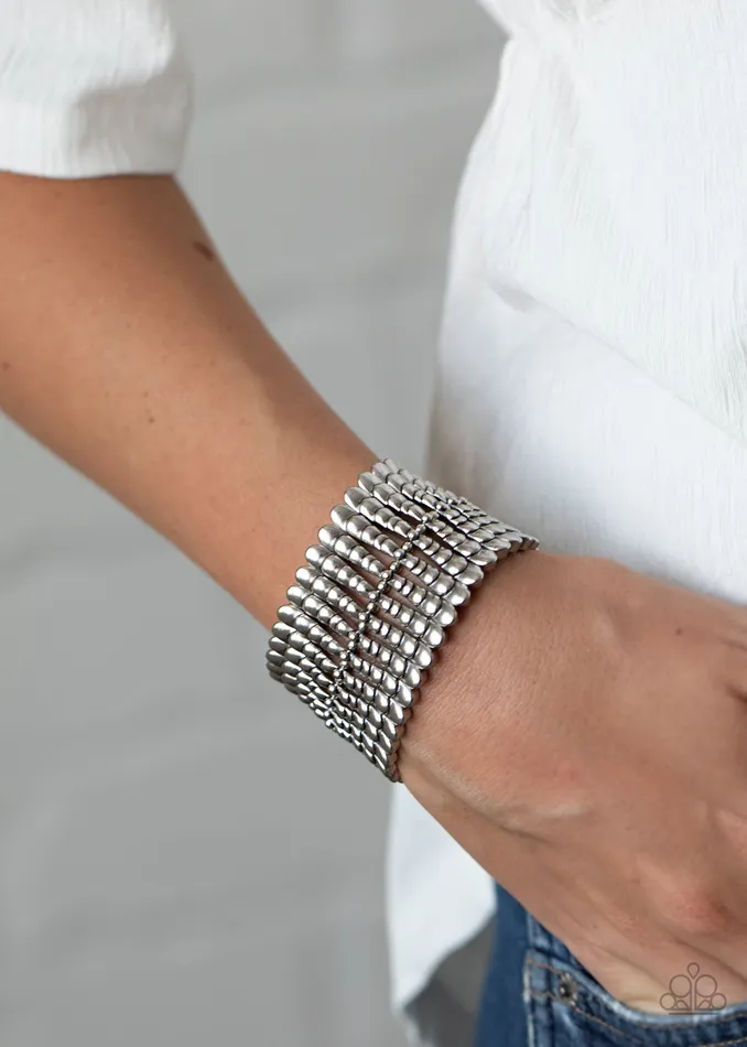 Level The Field Silver Bar Stretchy Bracelet Paparazzi Accessories Bracelets