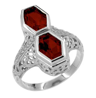 Love Duet Almandite Garnet Filigree Ring in 14 Karat White Gold Antique Jewelry Mall Rings Love Duet Almandite Garnet Filigree Ring in 14 Karat White Gold Antique Jewelry Mall Rings