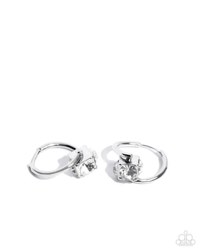 Luminescent Lighthouse White Rhinestone Silver Hinge Hoop Earrings Paparazzi Paparazzi Accessories Earrings Luminescent Lighthouse White Rhinestone Silver Hinge Hoop Earrings Paparazzi Paparazzi Accessories Earrings