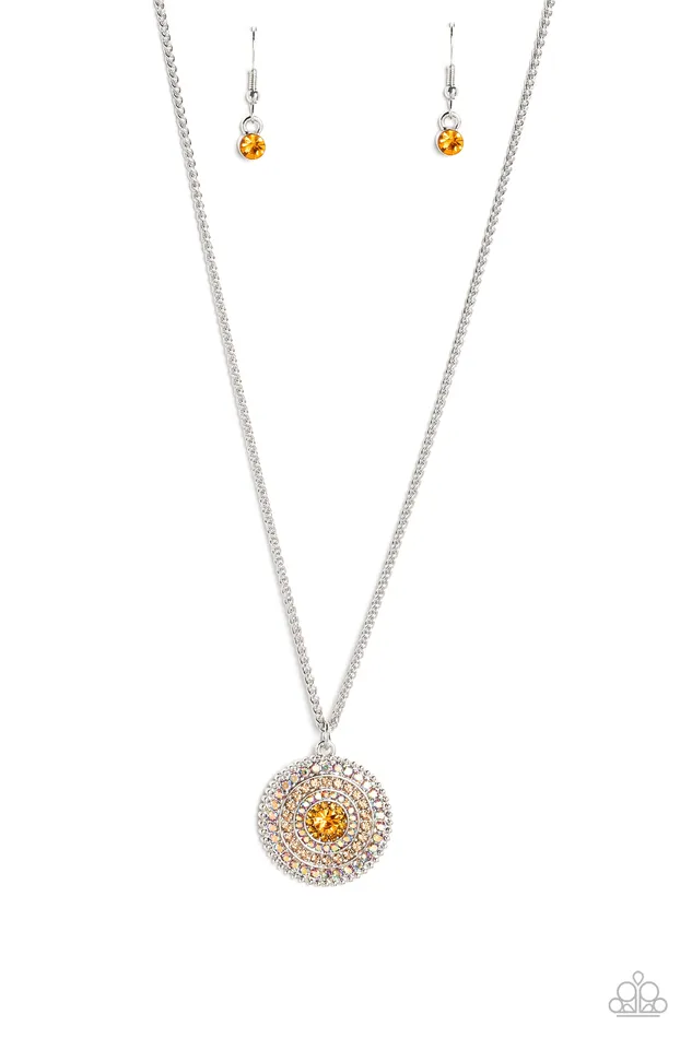 Mandala Masterpiece Orange Topaz Iridescent Rhinestone Silver Short Necklace Paparazzi Paparazzi Accessories Necklaces Mandala Masterpiece Orange Topaz Iridescent Rhinestone Silver Short Necklace Paparazzi Paparazzi Accessories Necklaces
