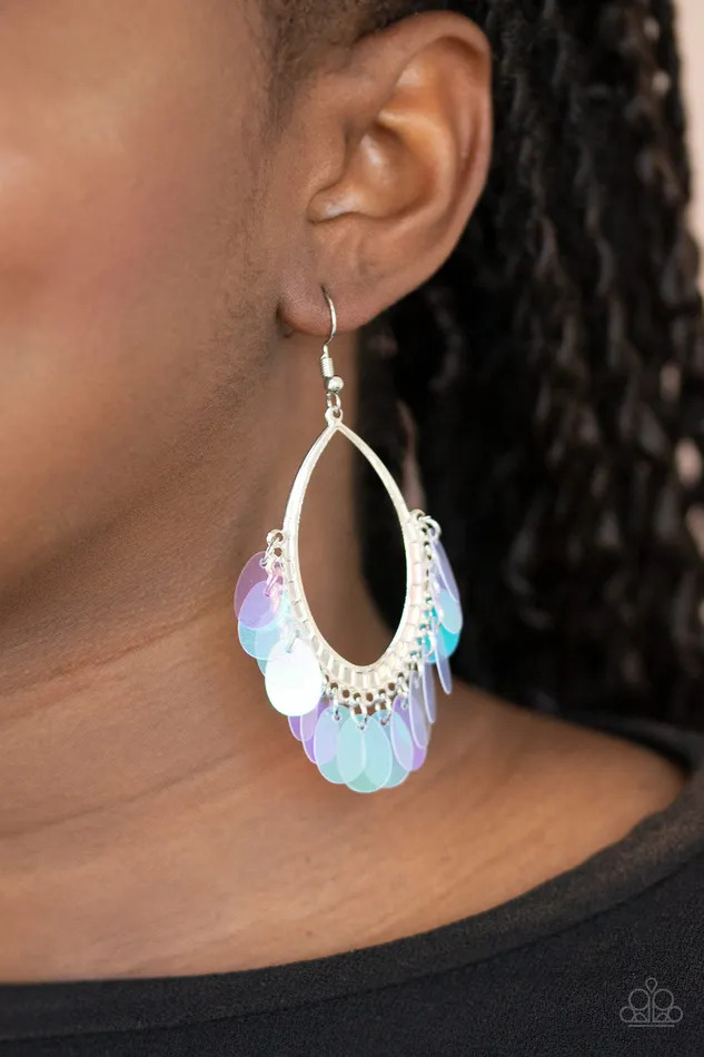 Mermaid Magic Multi Iridescent Sequin Silver Oval Earrings Paparazzi Paparazzi Accessories Earrings