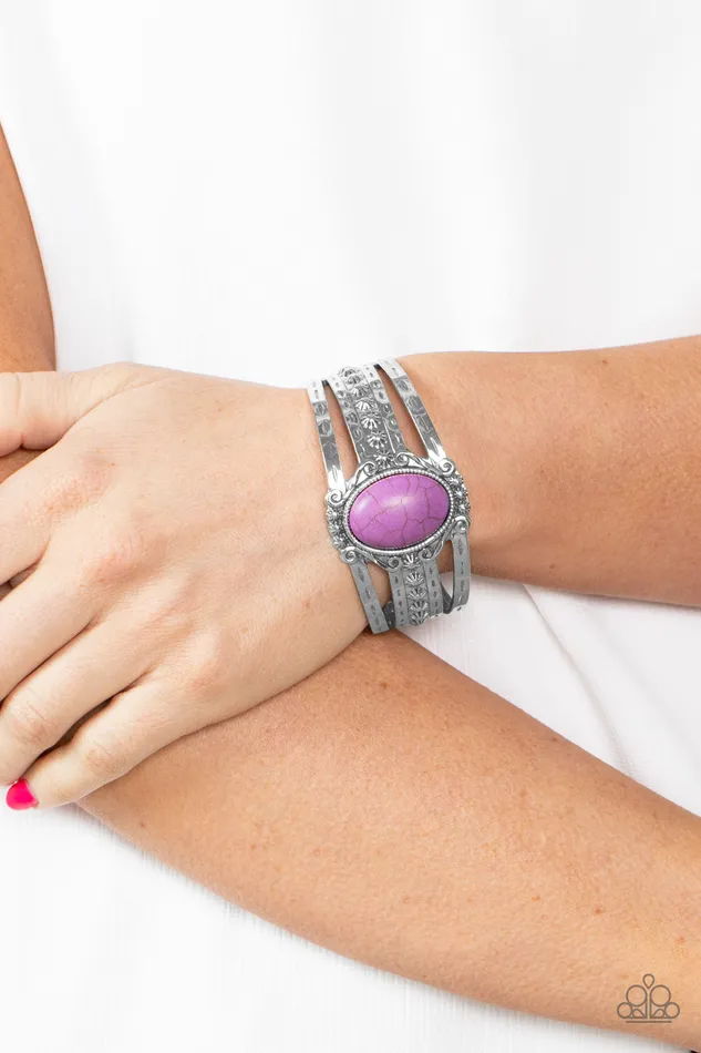Mojave Mecca Purple Stone Silver Cuff Bracelet Paparazzi Paparazzi Accessories Bracelets