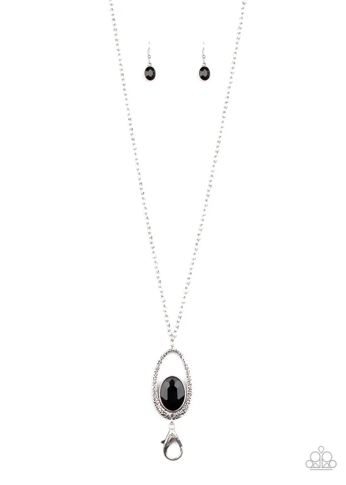 MonYOUmental Moment Black Gem Silver Oval Lanyard Necklace Paparazzi Paparazzi Accessories Necklaces MonYOUmental Moment Black Gem Silver Oval Lanyard Necklace Paparazzi Paparazzi Accessories Necklaces