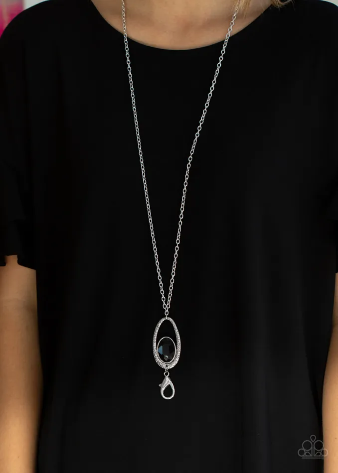 MonYOUmental Moment Black Gem Silver Oval Lanyard Necklace Paparazzi Paparazzi Accessories Necklaces