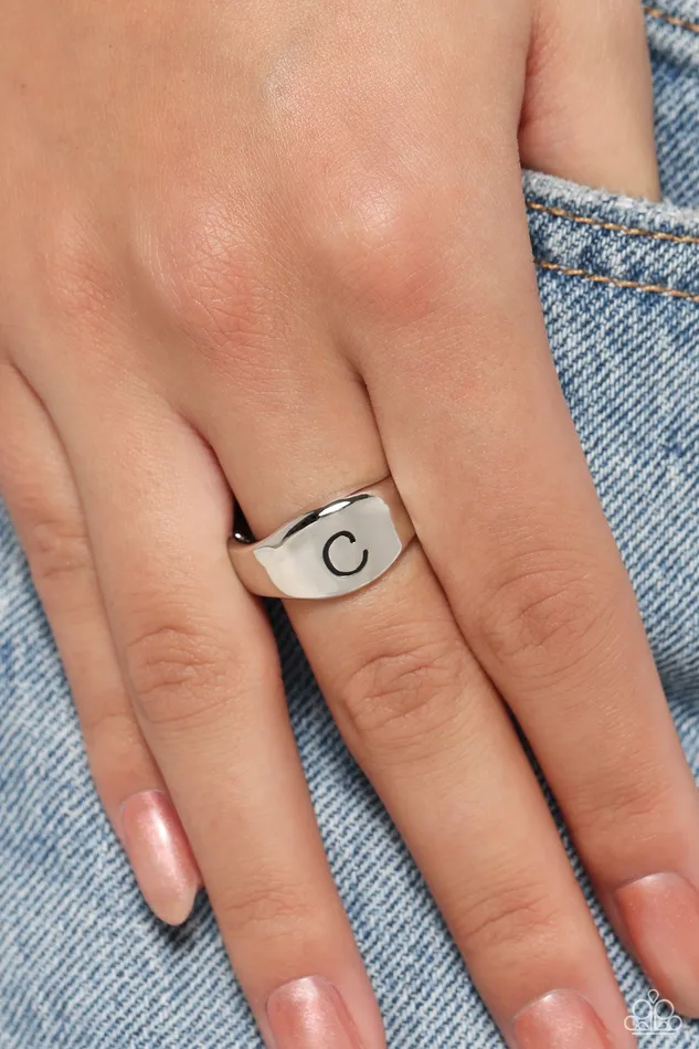 Monogram Memento Silver C Initial Letter Alphabet Ring Paparazzi Paparazzi Accessories Rings