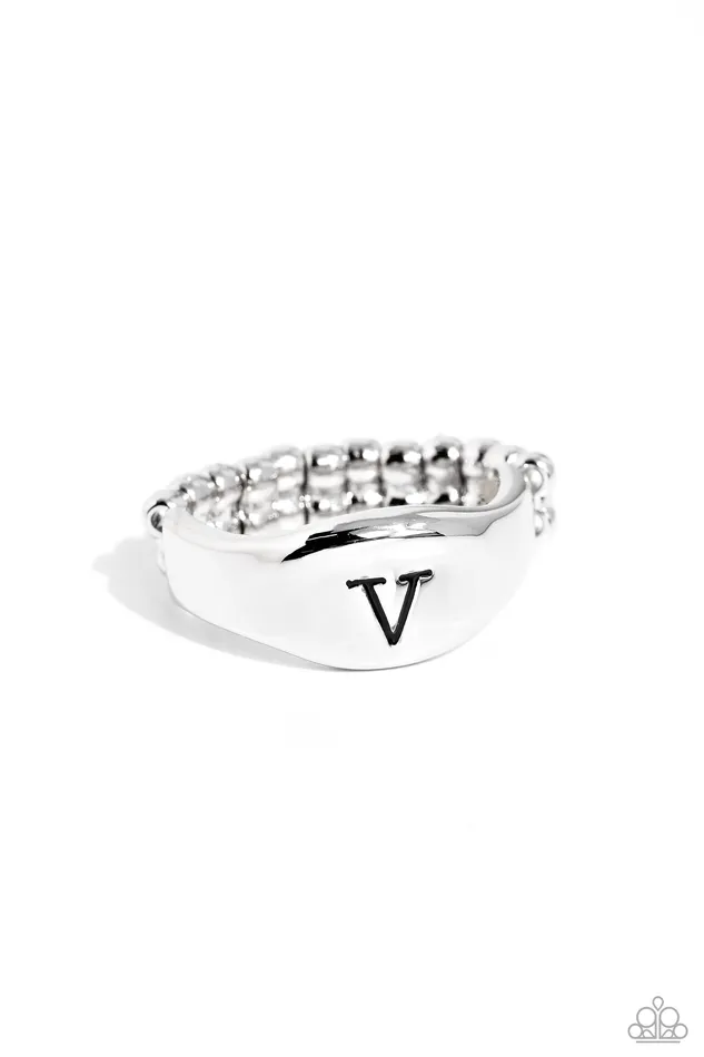 Monogram Memento Silver V Initial Letter Alphabet Ring Paparazzi Paparazzi Accessories Rings Monogram Memento Silver V Initial Letter Alphabet Ring Paparazzi Paparazzi Accessories Rings