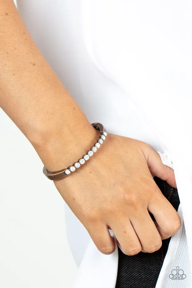 Mystical Masterpiece Copper Opal Rhinestone Hinged Bracelet Paparazzi Paparazzi Accessories Bracelets