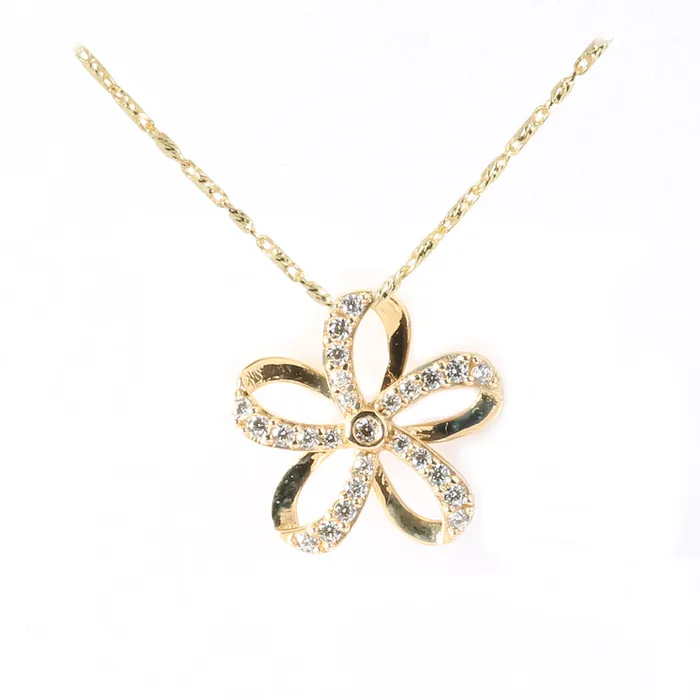 Nakoa 14K Solid Yellow Gold Floating Plumeria Pendant wCZ Chain Sold Separately Necklaces Nakoa 14K Solid Yellow Gold Floating Plumeria Pendant wCZ Chain Sold Separately Necklaces