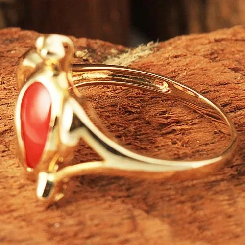 Nakoa 14K Yellow Gold Honu Hawaiian Turtle with Red Coral Inlaid Ring Rings