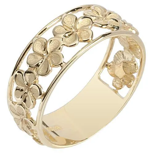 Nakoa 14K Yellow Gold See Through Plumeria Lei Ring Sandblast Polish Edge 7mm Rings Nakoa 14K Yellow Gold See Through Plumeria Lei Ring Sandblast Polish Edge 7mm Rings