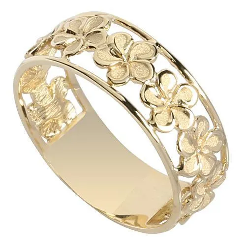 Nakoa 14K Yellow Gold See Through Plumeria Lei Ring Sandblast Polish Edge 7mm Rings