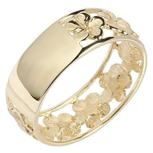 Nakoa 14K Yellow Gold See Through Plumeria Lei Ring Sandblast Polish Edge 7mm Rings
