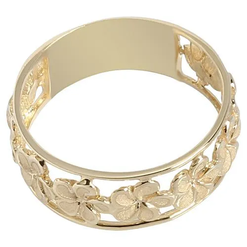 Nakoa 14K Yellow Gold See Through Plumeria Lei Ring Sandblast Polish Edge 7mm Rings