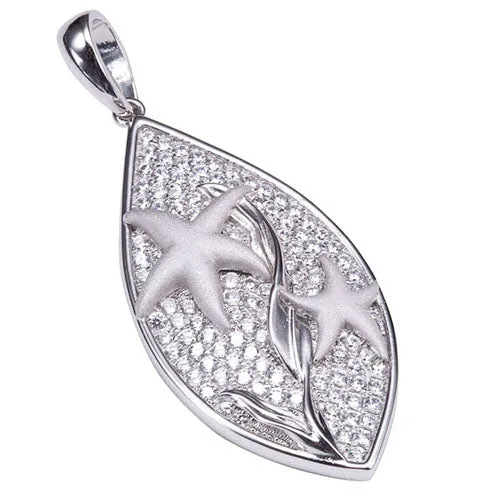 Nakoa Jeweler Necklaces Sterling Silver Pave Cubic Zirconia Star Fish in Leaf PendantChain Sold Separately Nakoa Jeweler Necklaces Sterling Silver Pave Cubic Zirconia Star Fish in Leaf PendantChain Sold Separately