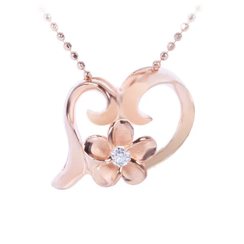 Nakoa Necklaces Pink Gold Plated Sterling Silver Floating Heart with Plumeria Pendant Chain Sold Separately Nakoa Necklaces Pink Gold Plated Sterling Silver Floating Heart with Plumeria Pendant Chain Sold Separately