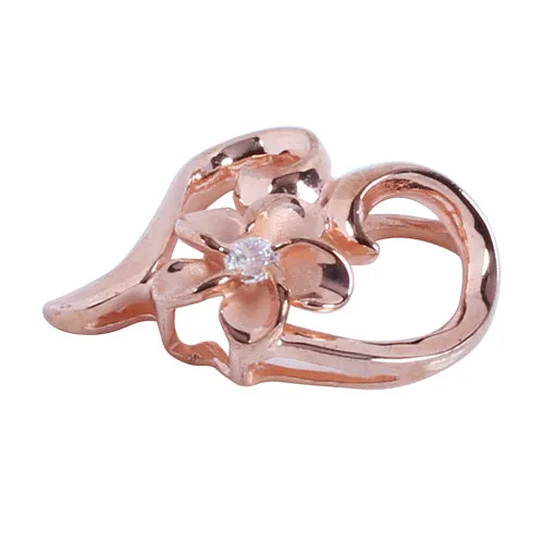 Nakoa Necklaces Pink Gold Plated Sterling Silver Floating Heart with Plumeria Pendant Chain Sold Separately Nakoa Necklaces Pink Gold Plated Sterling Silver Floating Heart with Plumeria Pendant Chain Sold Separately