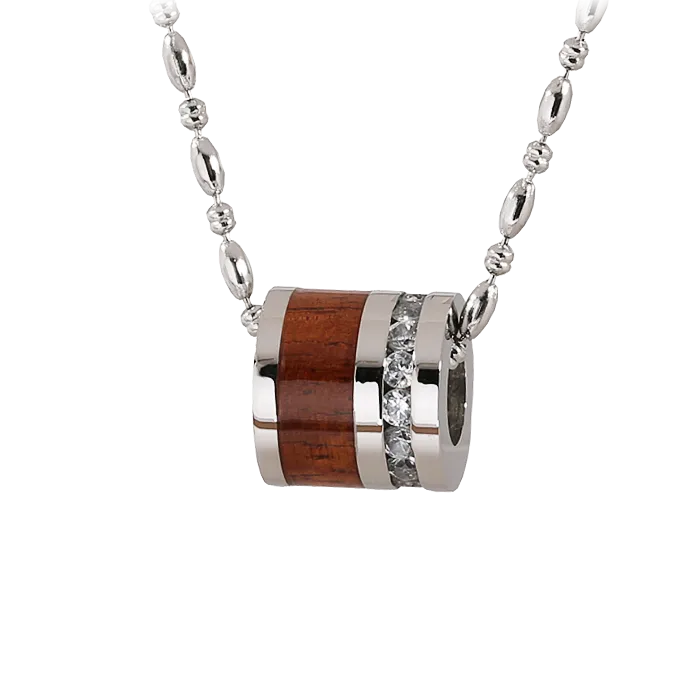 Nakoa Necklaces Titanium Koa Wood Cubic Zirconia Barrel Pendant 10mm Chain Sold Separately Nakoa Necklaces Titanium Koa Wood Cubic Zirconia Barrel Pendant 10mm Chain Sold Separately