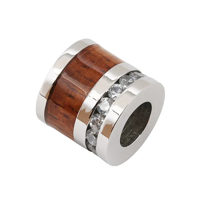 Nakoa Necklaces Titanium Koa Wood Cubic Zirconia Barrel Pendant 10mm Chain Sold Separately