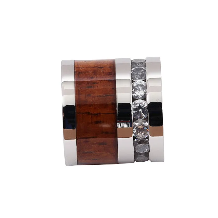 Nakoa Necklaces Titanium Koa Wood Cubic Zirconia Barrel Pendant 10mm Chain Sold Separately