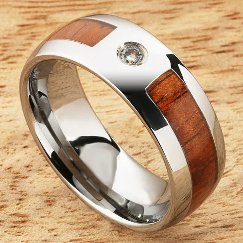 Nakoa Rings 8mm Natural Hawaiian Koa Wood Inlaid Tungsten with CZ Oval Wedding Ring Nakoa Rings 8mm Natural Hawaiian Koa Wood Inlaid Tungsten with CZ Oval Wedding Ring