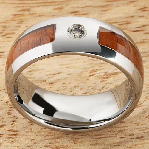 Nakoa Rings 8mm Natural Hawaiian Koa Wood Inlaid Tungsten with CZ Oval Wedding Ring