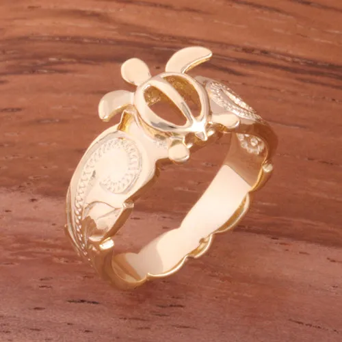 Nakoa Rings Hawaiian Scroll Yellow Gold Plated Honu Cut Out Edge Toe Ring