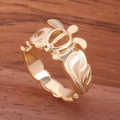 Nakoa Rings Hawaiian Scroll Yellow Gold Plated Honu Cut Out Edge Toe Ring Nakoa Rings Hawaiian Scroll Yellow Gold Plated Honu Cut Out Edge Toe Ring