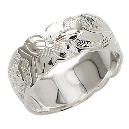 Nakoa Sterling Silver Hawaiian Scroll Kuuipo Sweetheart Cut Out Edge Ring 8mm Rings