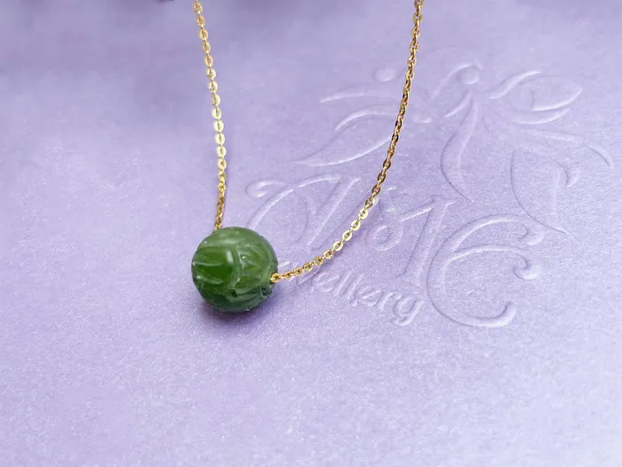 Natural Nephrite Jade Carved Bead Gold Chain Necklace AME Jewellery Necklaces Natural Nephrite Jade Carved Bead Gold Chain Necklace AME Jewellery Necklaces
