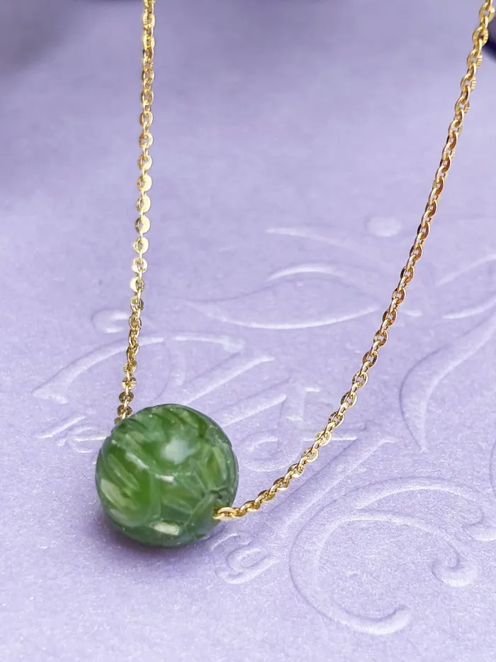 Natural Nephrite Jade Carved Bead Gold Chain Necklace AME Jewellery Necklaces