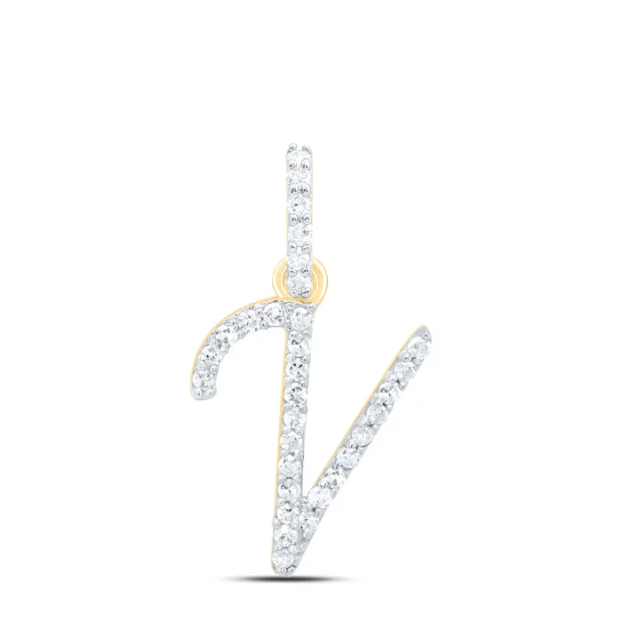 Necklaces 10Kt Gold 18CtwDia P1 Gift Initial V Pendant GND