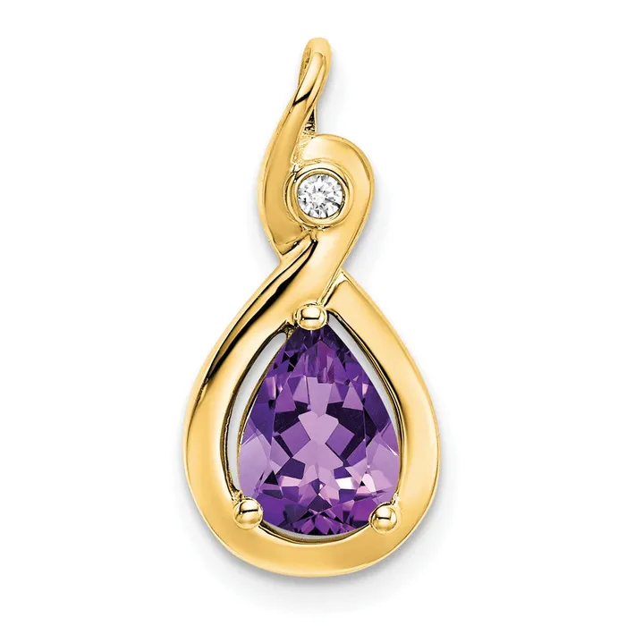 Necklaces 14k Pear Amethyst and Diamond Pendant 15 grams Qgold