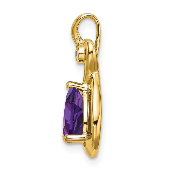 Necklaces 14k Pear Amethyst and Diamond Pendant 15 grams Qgold Necklaces 14k Pear Amethyst and Diamond Pendant 15 grams Qgold