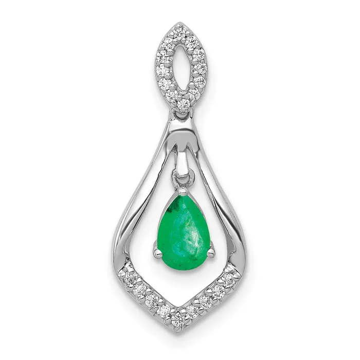 Necklaces 14k White Gold Diamond and Teardrop Emerald Dangle Pendant 135 grams Qgold Necklaces 14k White Gold Diamond and Teardrop Emerald Dangle Pendant 135 grams Qgold
