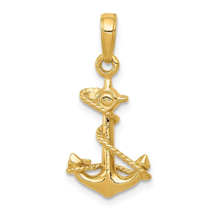 Necklaces 14k Yellow Gold 11 mm 3D Anchor with Rope Pendant 131 grams Qgold