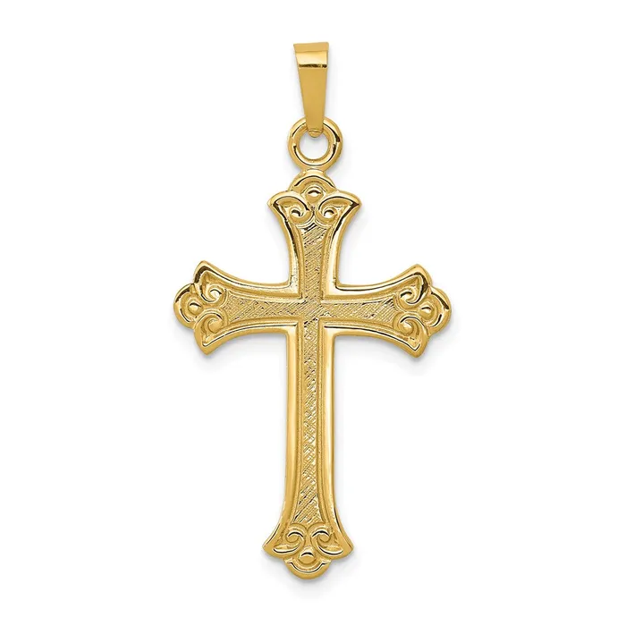 Necklaces 14k Yellow Gold 18 mm Textured and Polished Fleur de lis Cross Pendant 151 grams Qgold Necklaces 14k Yellow Gold 18 mm Textured and Polished Fleur de lis Cross Pendant 151 grams Qgold
