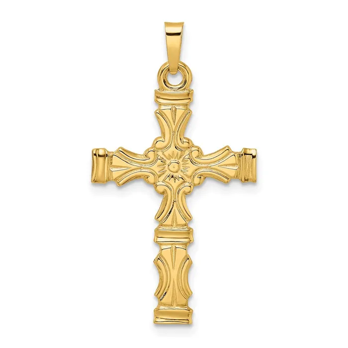Necklaces 14k Yellow Gold 19 mm Polished Solid Floral Center Cross Pendant 159 grams Qgold Necklaces 14k Yellow Gold 19 mm Polished Solid Floral Center Cross Pendant 159 grams Qgold