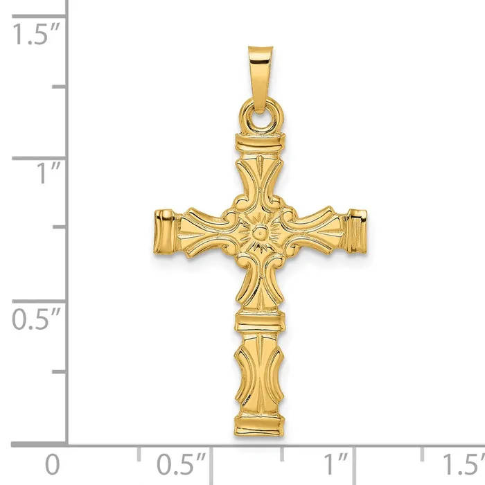 Necklaces 14k Yellow Gold 19 mm Polished Solid Floral Center Cross Pendant 159 grams Qgold