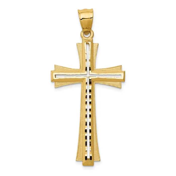Necklaces 14k Yellow Gold 22 mm Diamond Cut and Satin Cross Pendant 326 grams Qgold Necklaces 14k Yellow Gold 22 mm Diamond Cut and Satin Cross Pendant 326 grams Qgold
