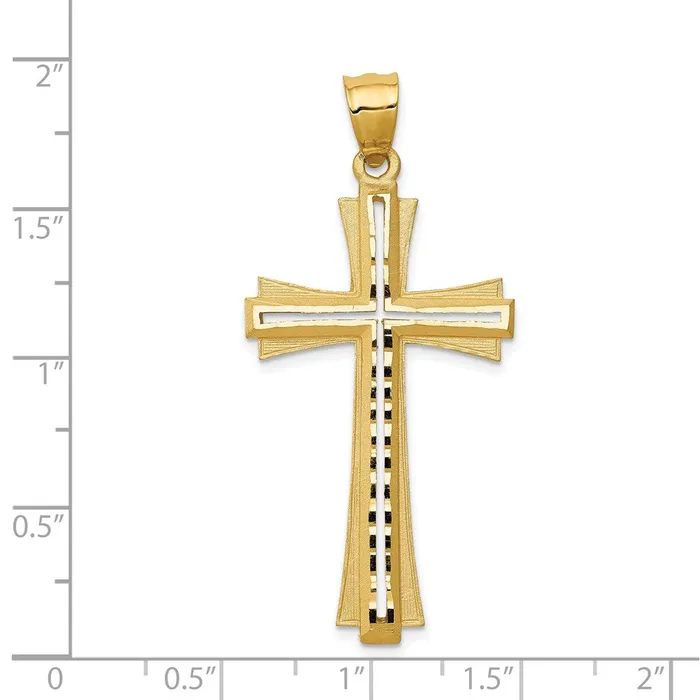 Necklaces 14k Yellow Gold 22 mm Diamond Cut and Satin Cross Pendant 326 grams Qgold Necklaces 14k Yellow Gold 22 mm Diamond Cut and Satin Cross Pendant 326 grams Qgold
