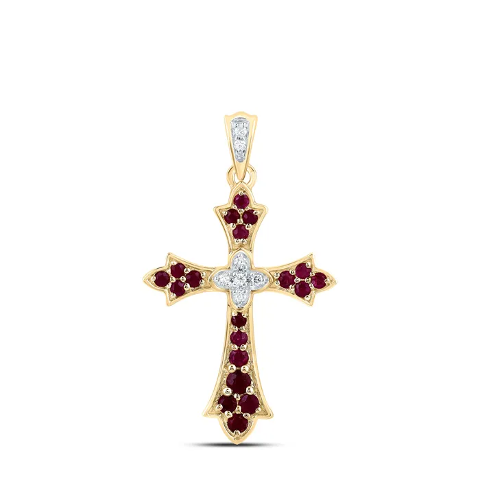 Necklaces 14Kt Gold 120CtwDia Cn 13CtRdRu Nat Gem Cross Pendant GND