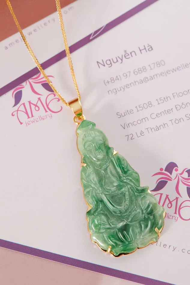 Necklaces AME Jewellery 43mm Burmese Jadeite Jade Guanyin Buddha Pendant Necklace in 14K Gold Necklaces AME Jewellery 43mm Burmese Jadeite Jade Guanyin Buddha Pendant Necklace in 14K Gold