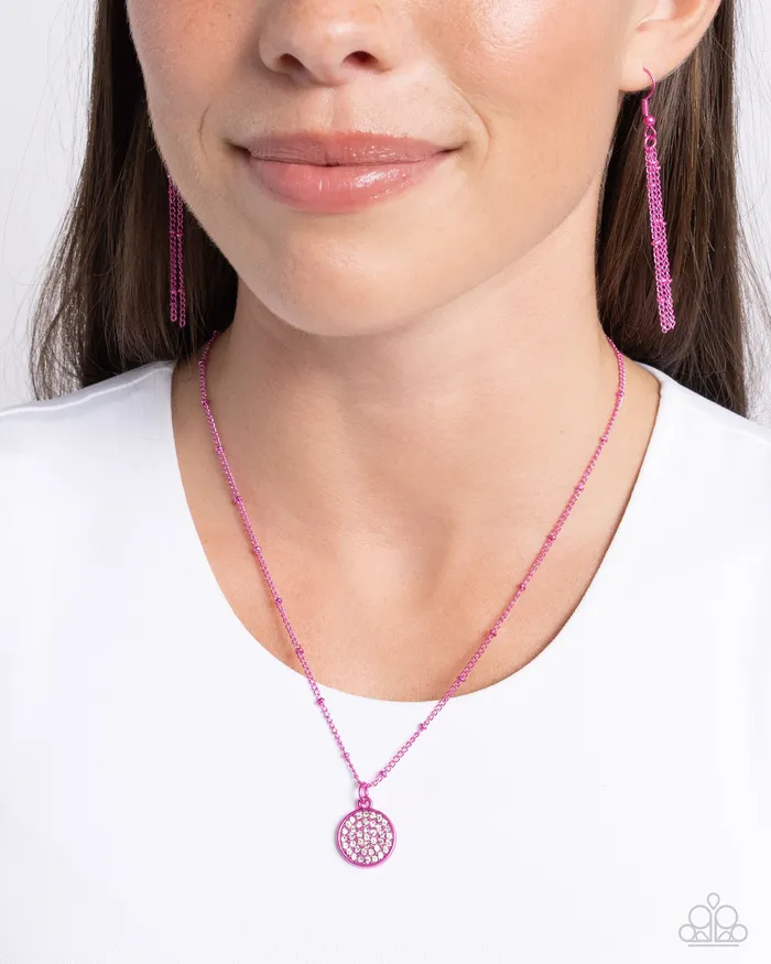 Necklaces Bejeweled Basic Pink Metallic Chain White Rhinestone Short Necklace Paparazzi Paparazzi Accessories