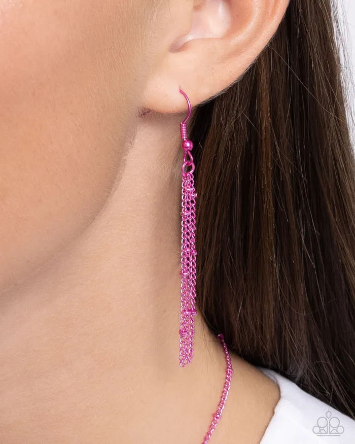 Necklaces Bejeweled Basic Pink Metallic Chain White Rhinestone Short Necklace Paparazzi Paparazzi Accessories
